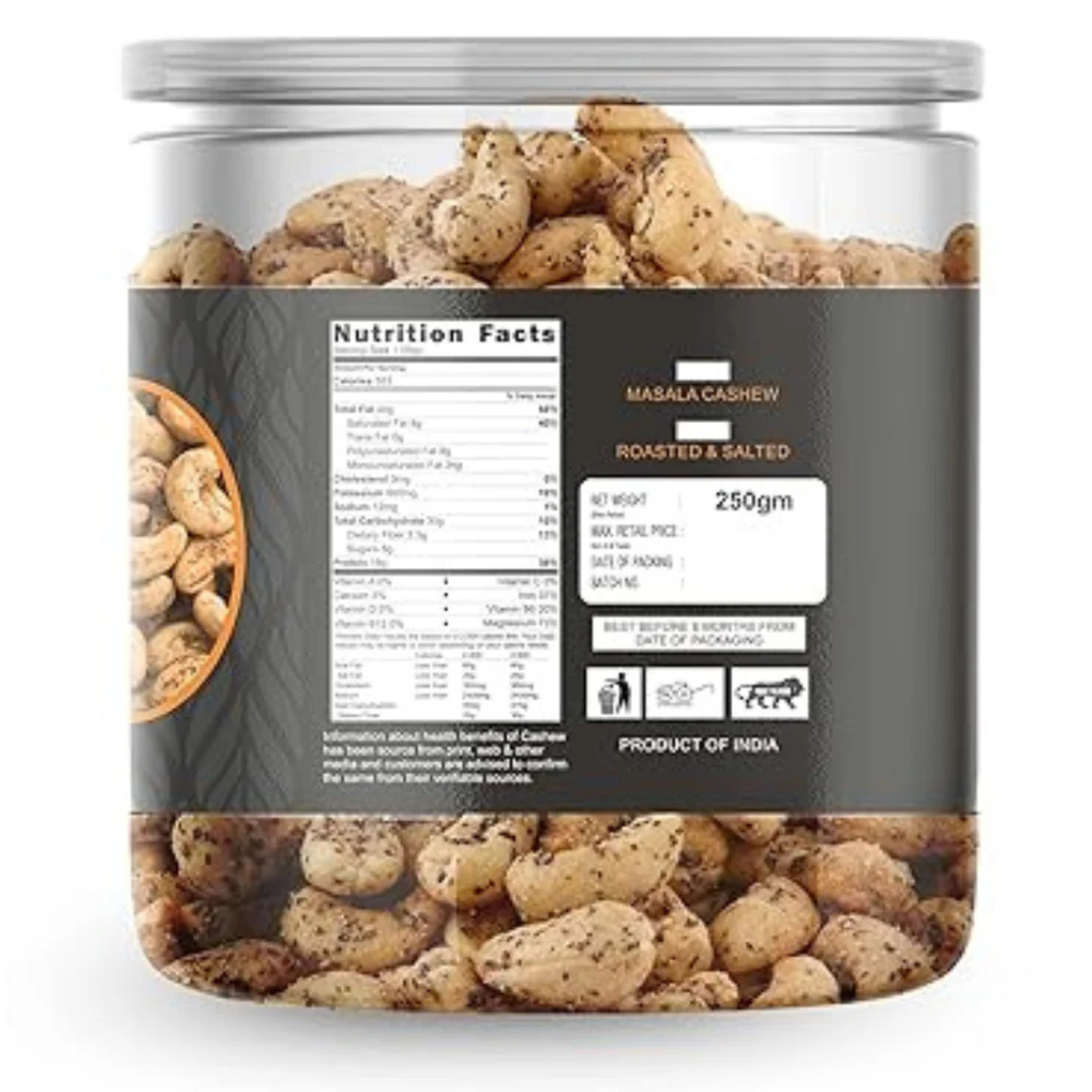 SETHJI Dry Oven Roasted & Salted Black Pepper Masala Cashew Nuts