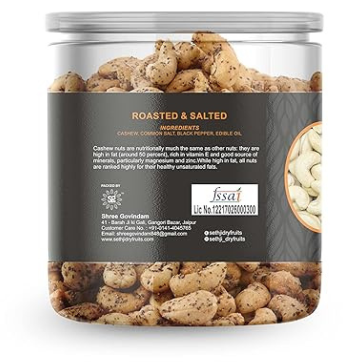 SETHJI Dry Oven Roasted & Salted Black Pepper Masala Cashew Nuts