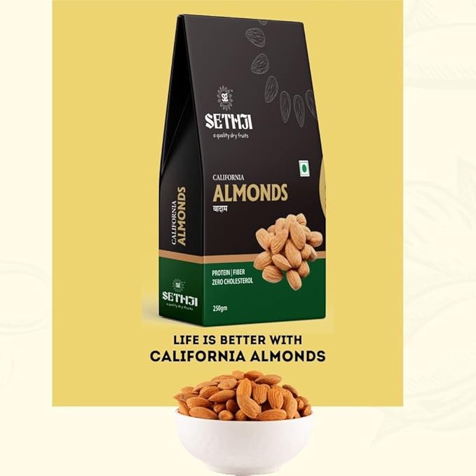SETHJI 100% Natural Premium California ID Almonds 250g Value Box Pack