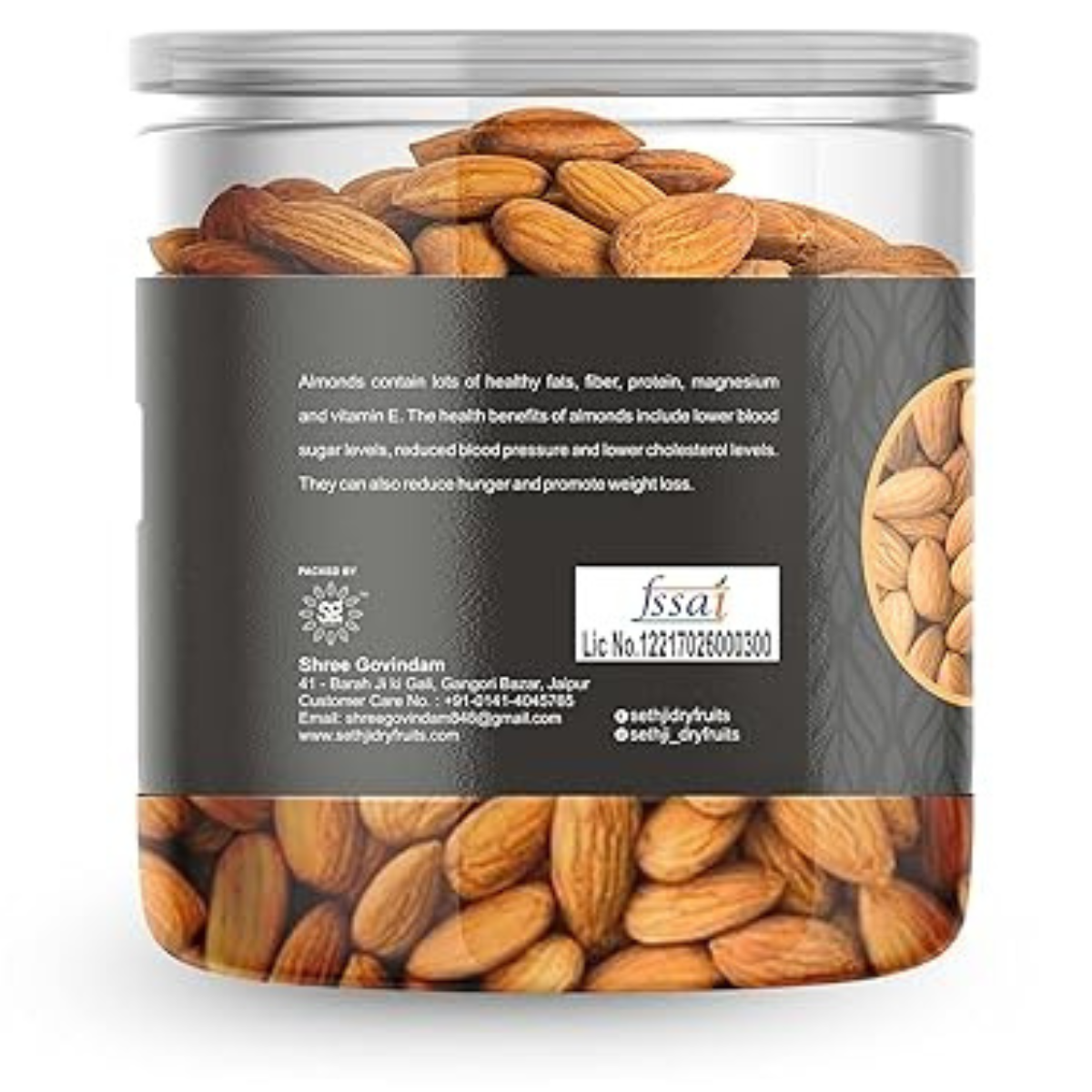 SETHJI 100% Natural Premium California Almonds 250g Jar Pack