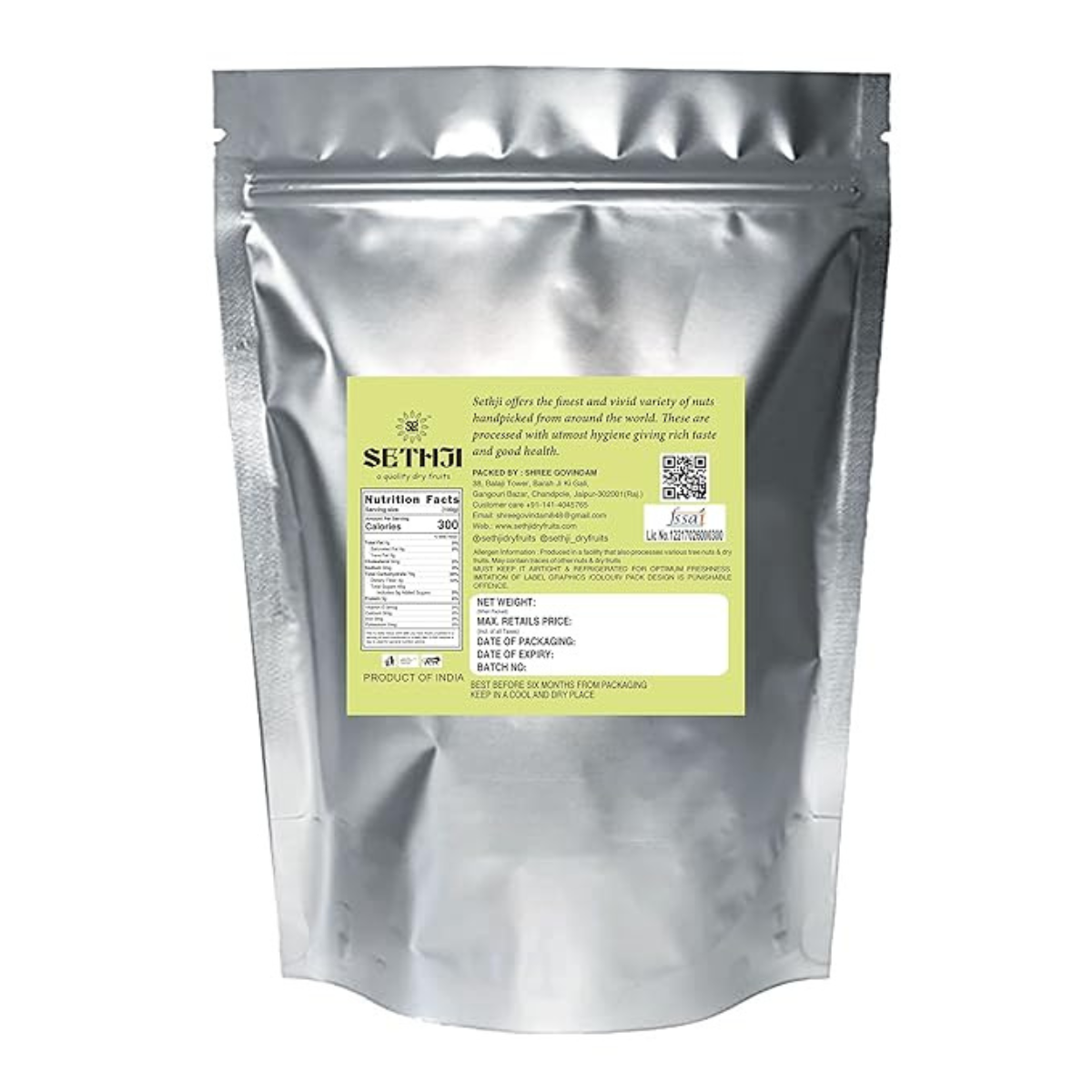 SETHJI Raw Dry Fruits & nuts Super Saver Combo Pack- Almonds ID (900g), W240 Cashew (900g), Green Raisins (900g) - 2kg 700g