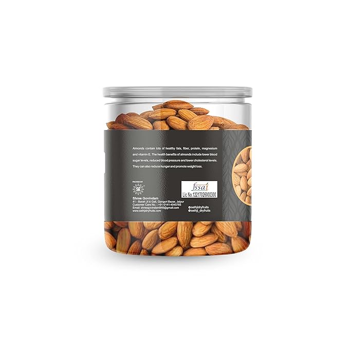 SETHJI 100% Natural Premium California Almonds 250g Jar Pack