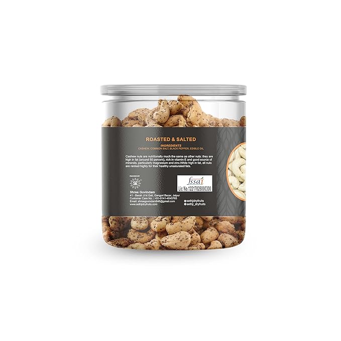 SETHJI Dry Oven Roasted & Salted Black Pepper Masala Cashew Nuts