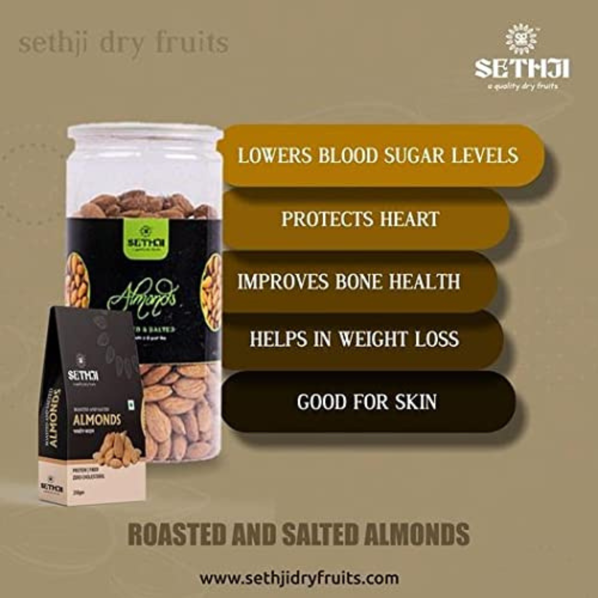 SETHJI Roasted nuts and dry fruits combo pack of roasted almonds salted 500g