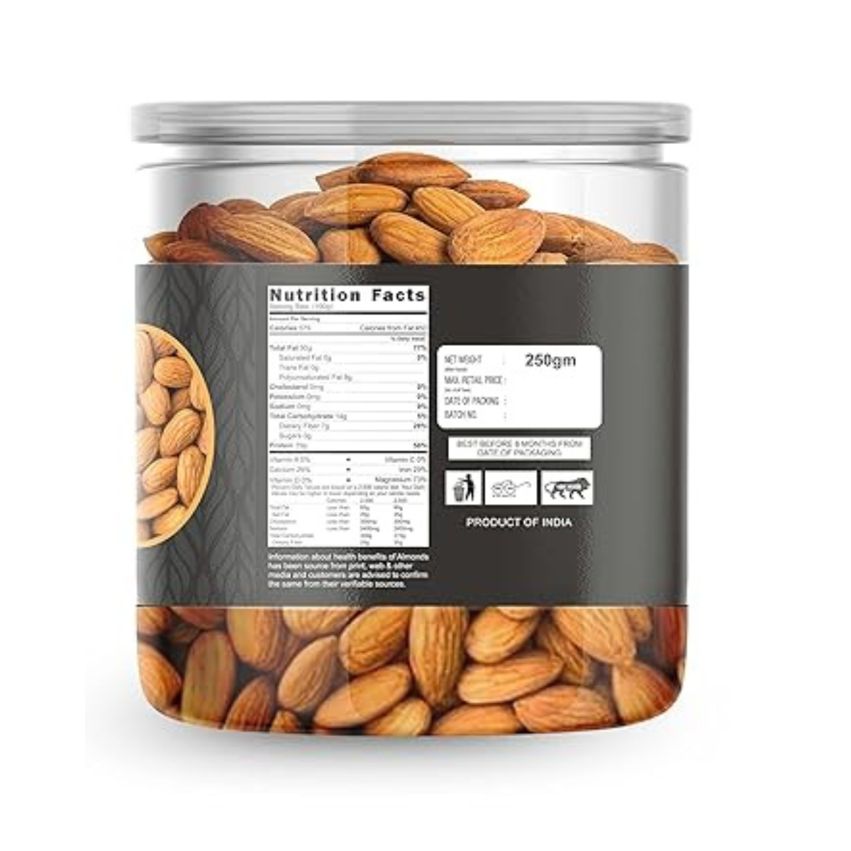 SETHJI 100% Natural Premium California Almonds 250g Jar Pack