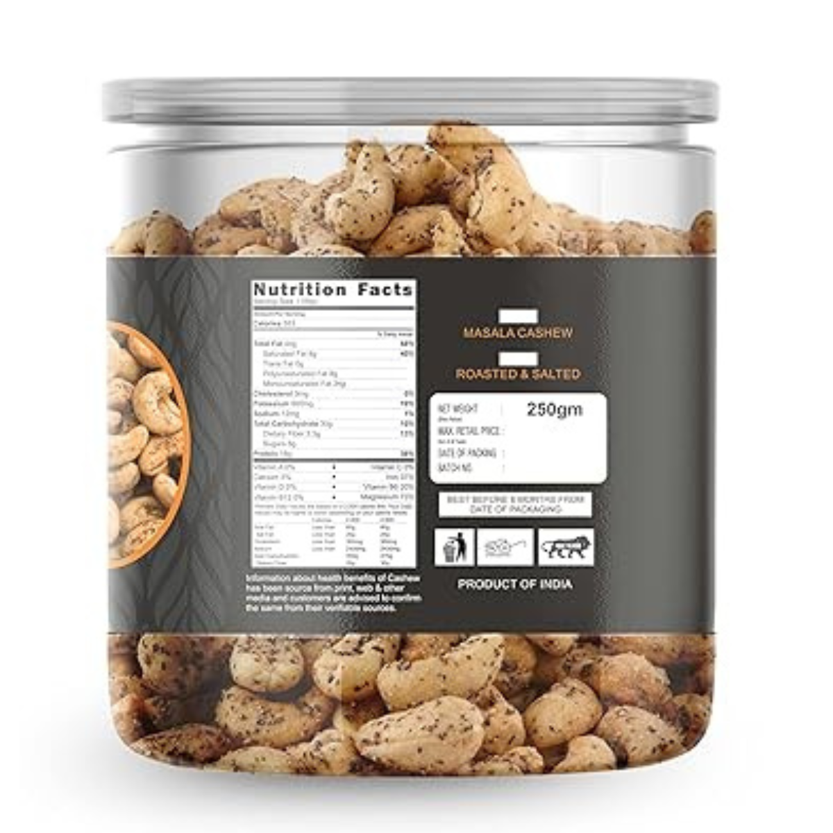 SETHJI Dry Oven Roasted & Salted Black Pepper Masala Cashew Nuts