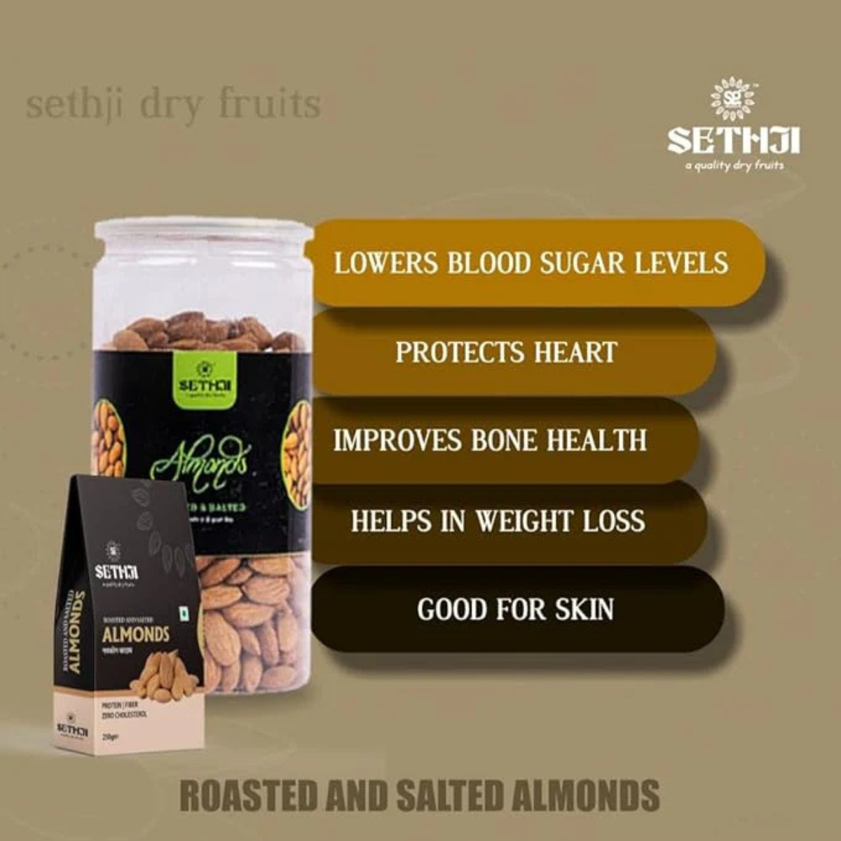 SETHJI Roasted nuts and dry fruits combo pack of roasted almonds salted 500g